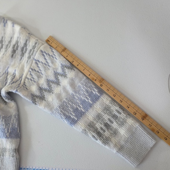 Frye Womens Fair Isle Knit Sweater Light Blue White Grey Geometric Crewneck M - Picture 6 of 8